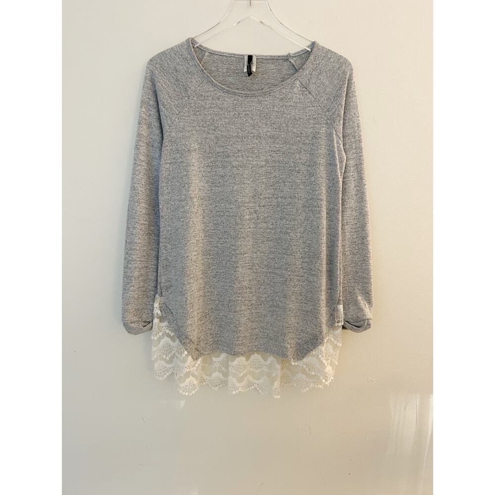 Bellamie Modest Lace Hem Knit Tunic Top Size Medium